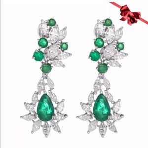 18K White Gold Diamond & Emerald Earrings 4.00 CT